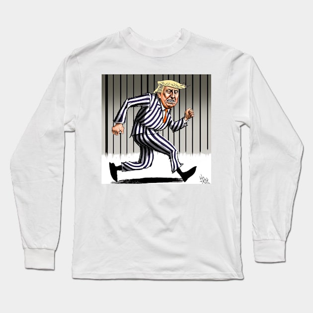 Trump running from Prison T-Shirts Design Long Sleeve T-Shirt by Maverick Media